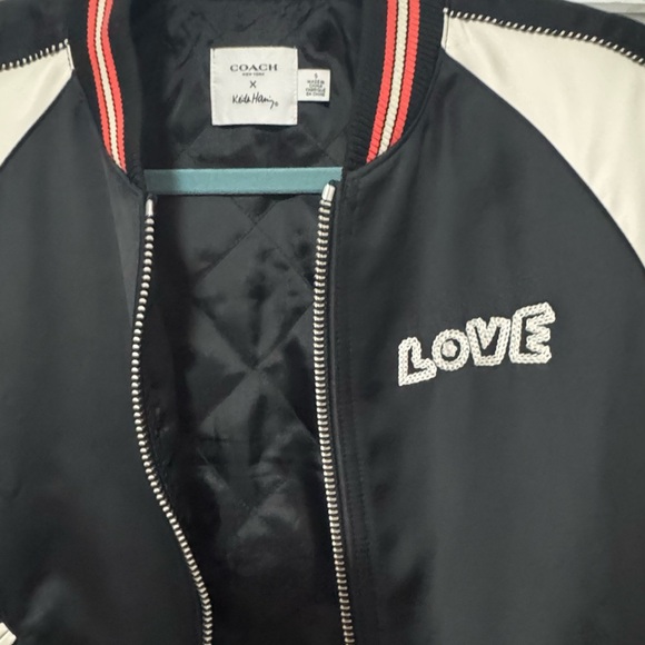 Black and White Bomber Jacket with Love Patch COACH - Picture 2 of 6